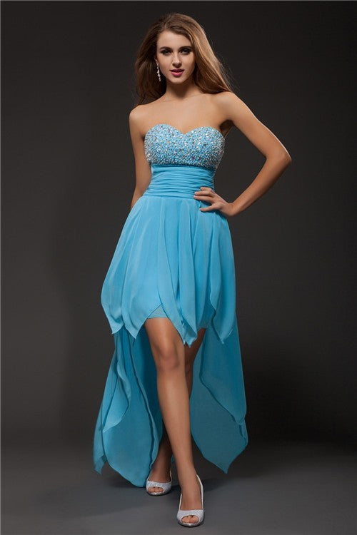 A-Line/Princess Mikayla Sweetheart Homecoming Dresses Beading Sleeveless High Low Chiffon Cocktail Dresses