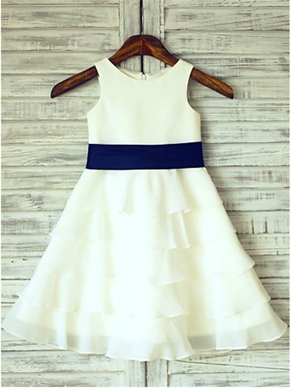 Scoop Tea-Length Sleeveless A-line/Princess Chiffon Ruffles Flower Girl Dresses