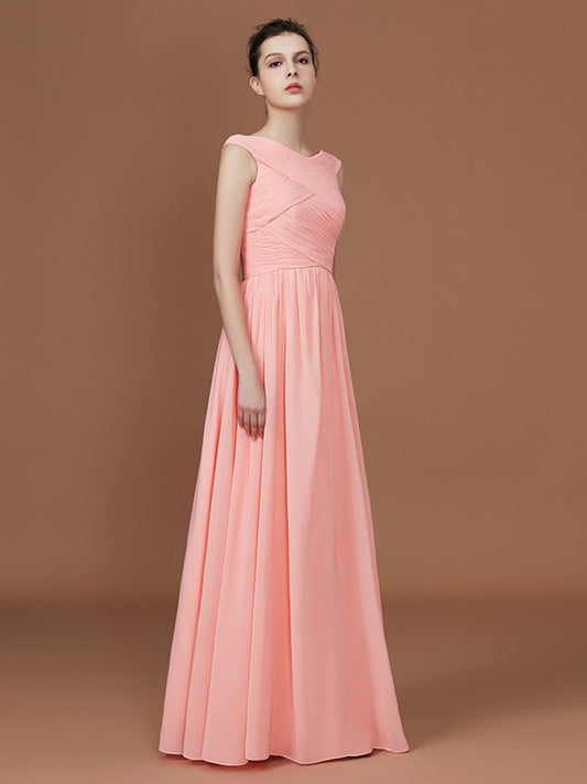 Floor-Length A-Line/Princess Sleeveless V-neck Chiffon Bridesmaid Dress