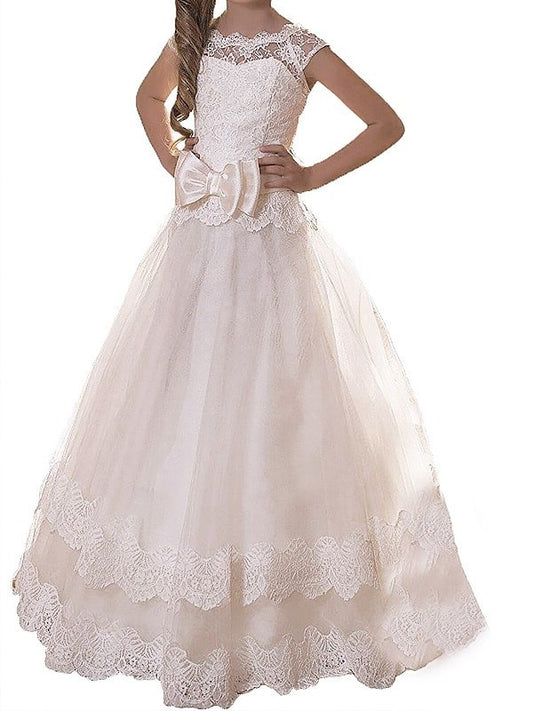 A-line/Princess Sash/Ribbon/Belt Sleeveless Floor-Length Tulle Scoop Flower Girl Dresses