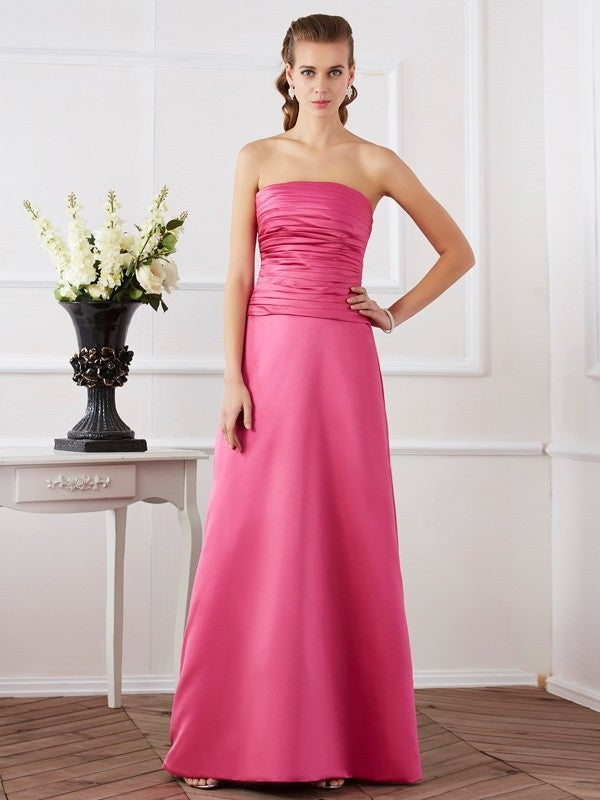 Pleats Sheath/Column Sleeveless Strapless Long Satin Dresses