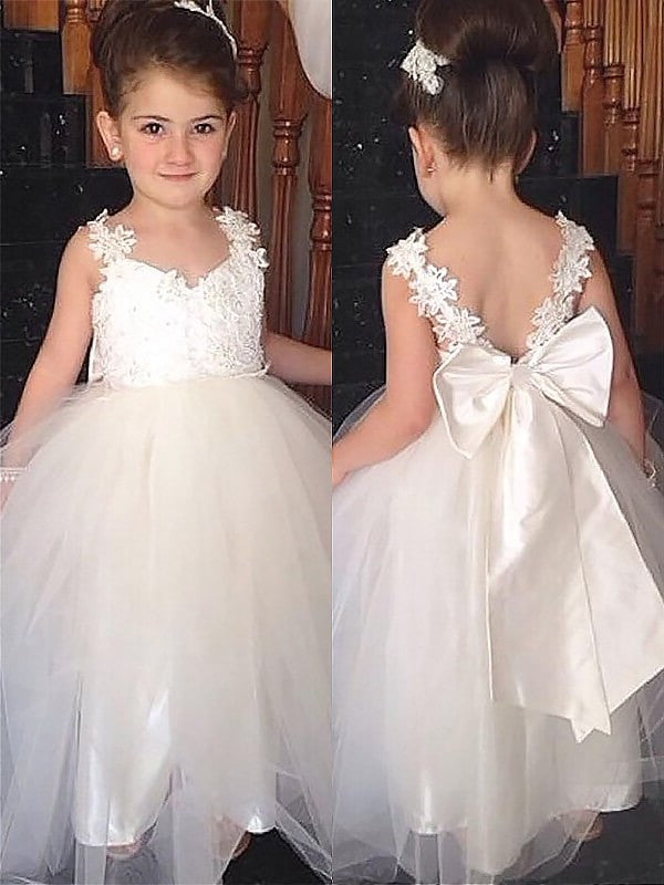 Sleeveless Floor-Length Sweetheart Gown Bowknot Tulle Ball Flower Girl Dresses