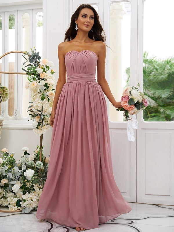 Strapless Chiffon Sleeveless A-Line/Princess Ruffles Floor-Length Bridesmaid Dresses