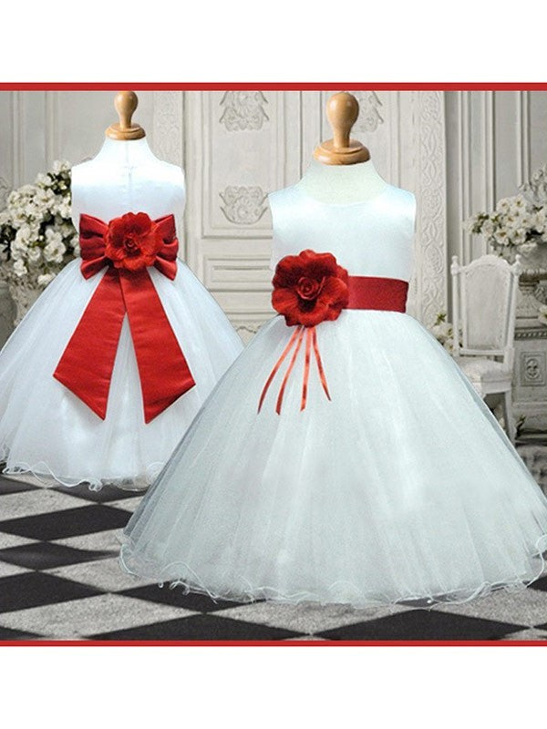 Scoop Hand-made Organza Sleeveless Long Flower A-line/Princess Flower Girl Dresses