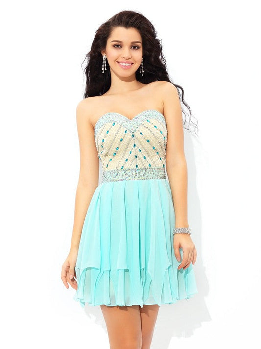 A-Line/Princess Sweetheart Lexi Beading Short Homecoming Dresses Sleeveless Chiffon Cocktail Dresses