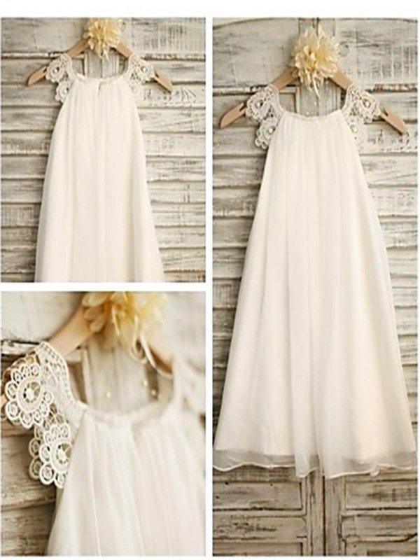 Tea-Length Chiffon Lace A-line/Princess Scoop Sleeveless Flower Girl Dresses