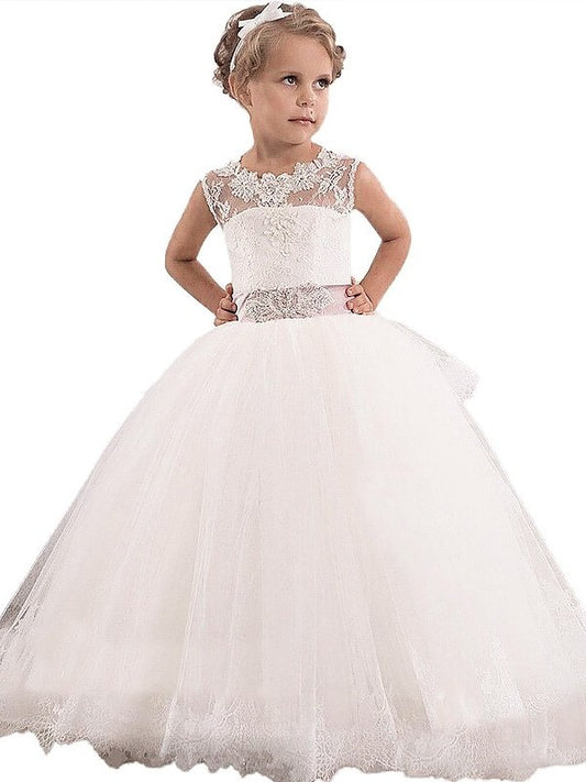 Floor-Length Sleeveless Ball Lace Tulle Scoop Gown Flower Girl Dresses