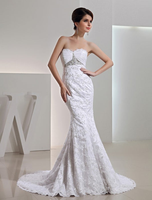 Beading Long Sweetheart Trumpet/Mermaid Sleeveless Taffeta Wedding Dresses