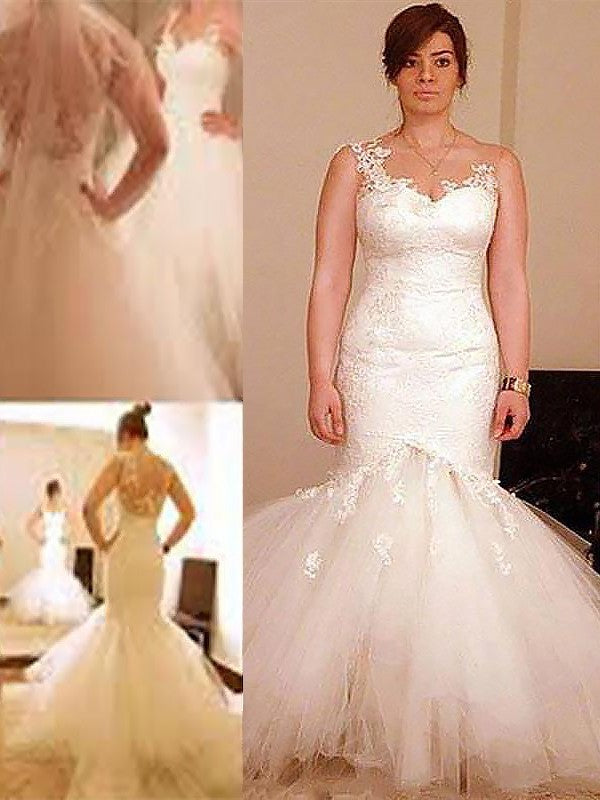 Floor-Length Sleeveless Tulle Trumpet/Mermaid Straps Wedding Dresses