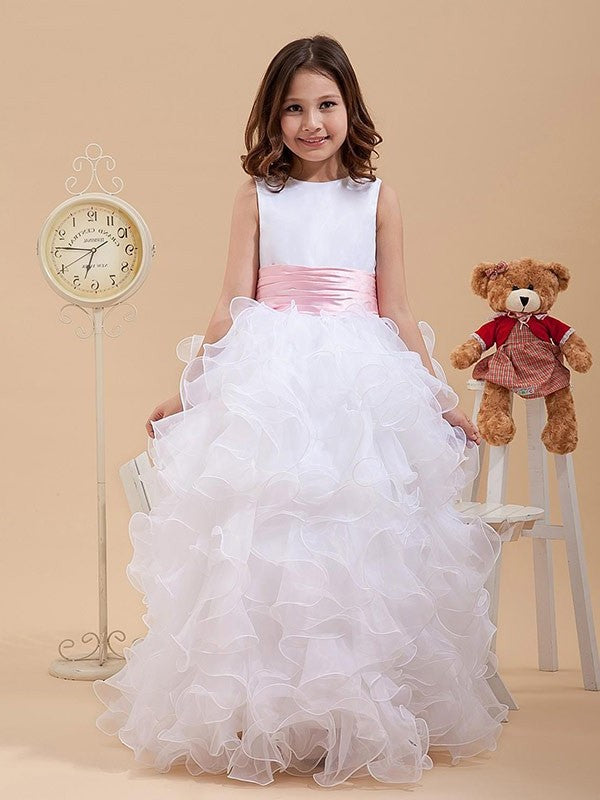 Long Bowknot Organza Scoop Sleeveless A-line/Princess Flower Girl Dresses