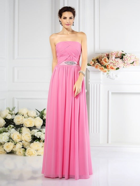 Pleats A-Line/Princess Sleeveless Long Strapless Chiffon Bridesmaid Dresses