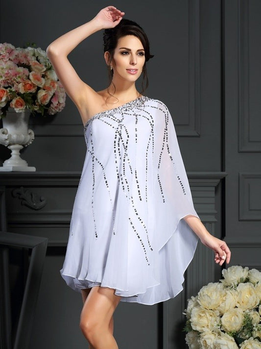 A-Line/Princess One-Shoulder Short of Sleeveless Chiffon Mother Sequin the Bride Dresses