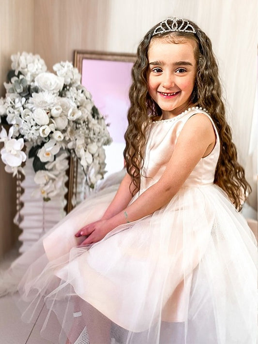 Knee-Length Bowknot Sleeveless Scoop Tulle A-Line/Princess Flower Girl Dresses