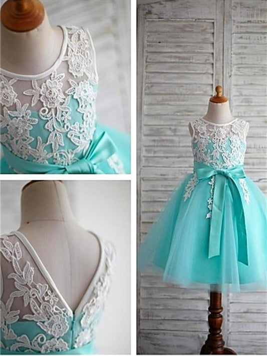 Tulle Gown Knee-Length Bowknot Sleeveless Ball Scoop Flower Girl Dresses