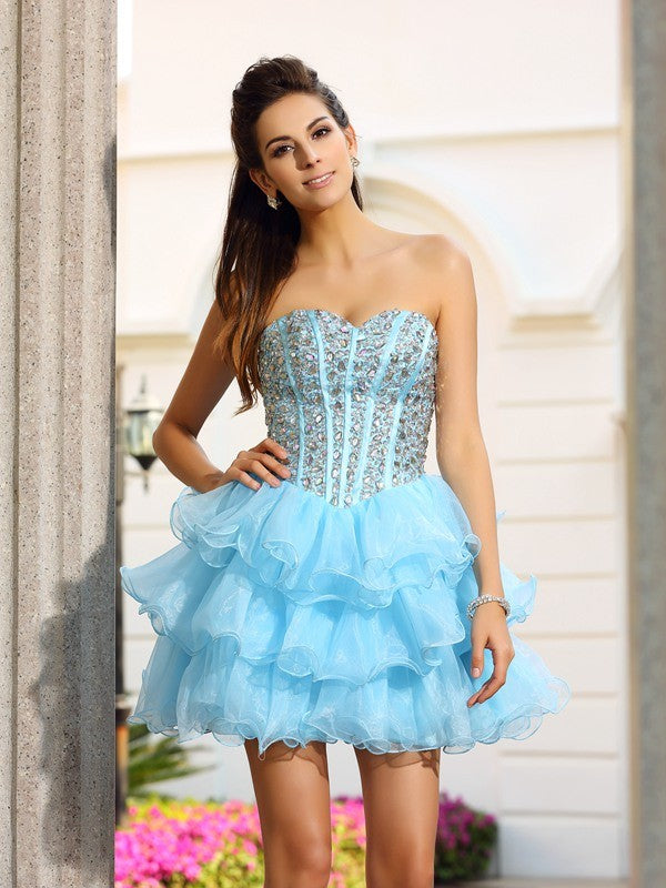 A-Line/Princess Sweetheart Beading Sleeveless Short Organza Cocktail Lexi Dresses Homecoming Dresses