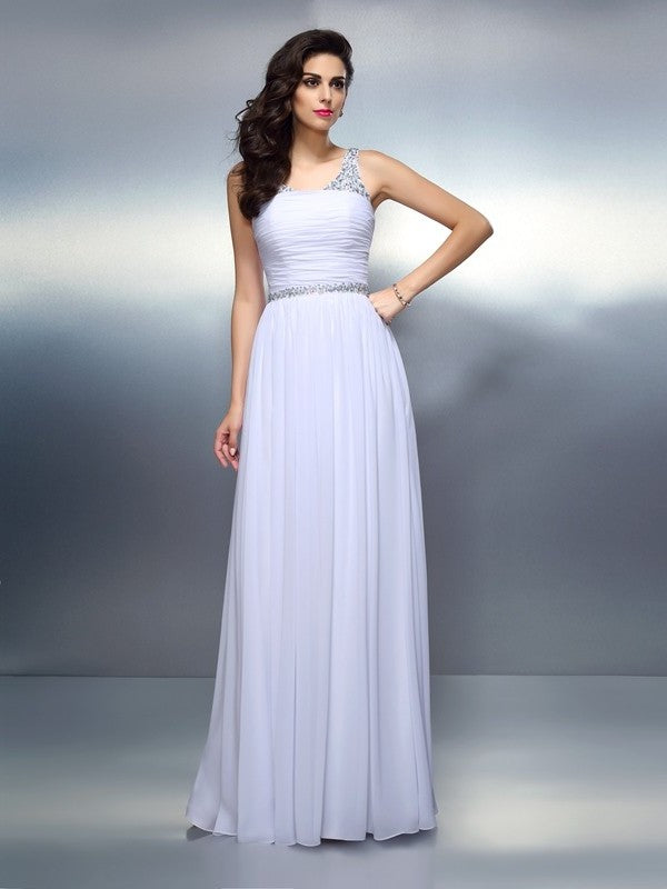 Sleeveless Beading Scoop A-Line/Princess Long Chiffon Dresses