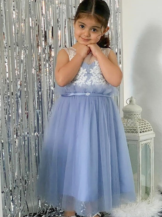 A-Line/Princess Sleeveless Scoop Tulle Lace Knee-Length Flower Girl Dresses