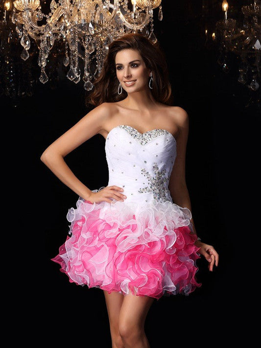 A-Line/Princess Sweetheart Ruffles Homecoming Dresses Sleeveless Short Organza Cocktail Dresses Bethany