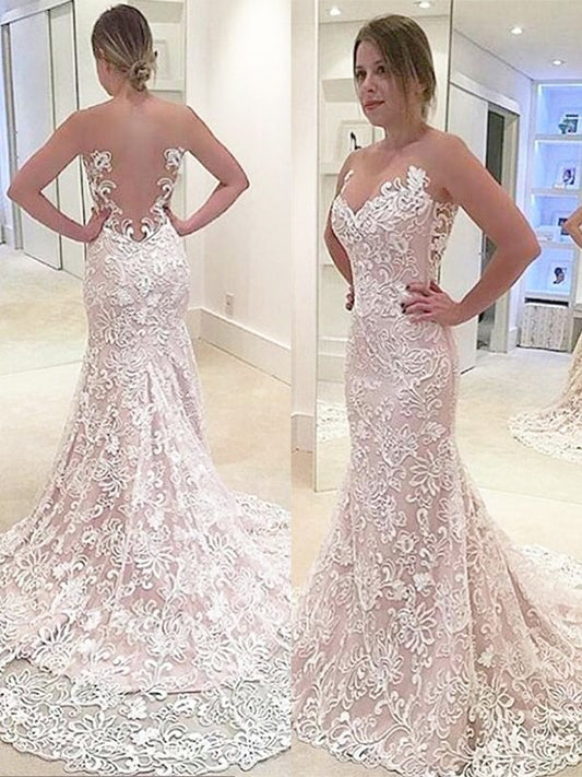 Sleeveless Sweetheart Lace Sweep/Brush Trumpet/Mermaid Train Wedding Dresses