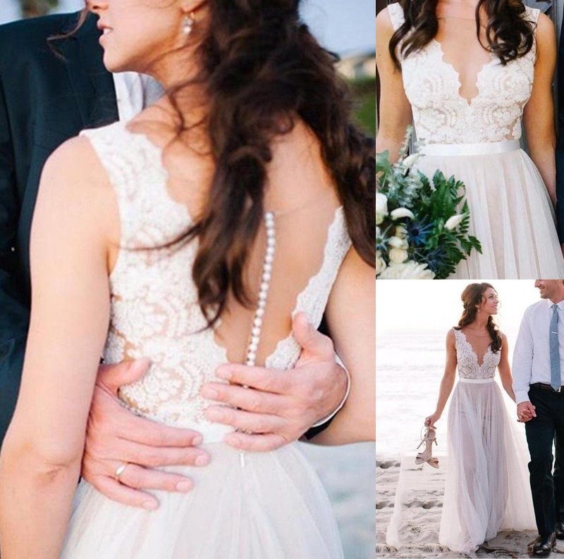 Sleeveless Scoop Sweep/Brush Train Lace A-Line/Princess Tulle Wedding Dresses