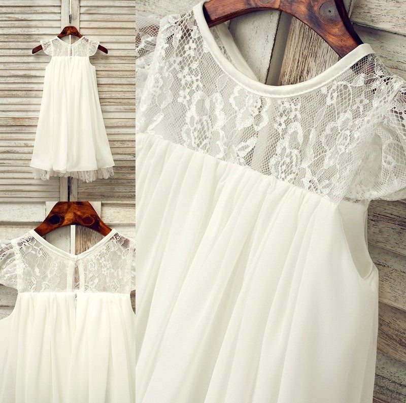 Scoop Chiffon A-Line/Princess Sleeveless Tea-Length Lace Flower Girl Dresses