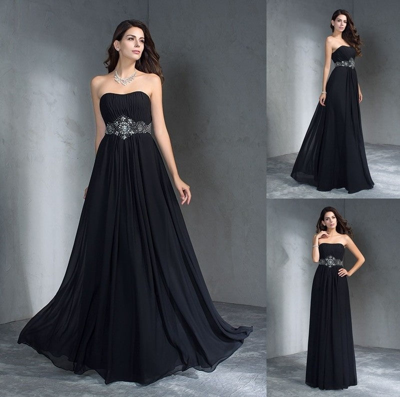 A-Line/Princess Beading Strapless Sleeveless Long Chiffon Dresses