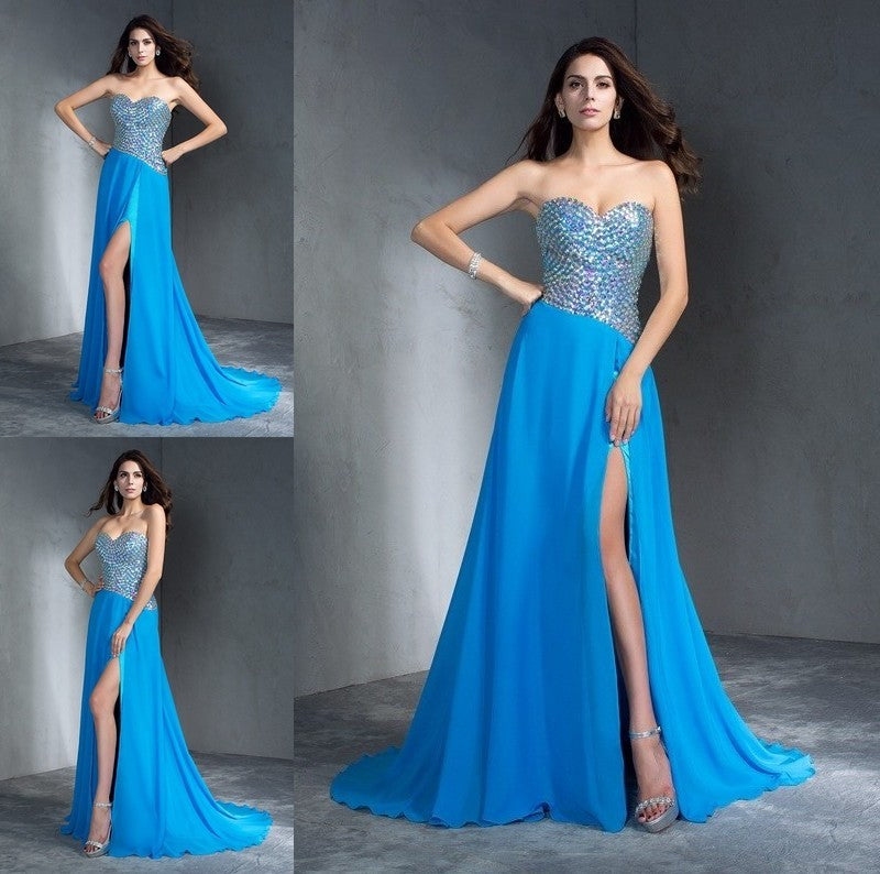 Sweetheart Sleeveless A-Line/Princess Sequin Long Chiffon Dresses