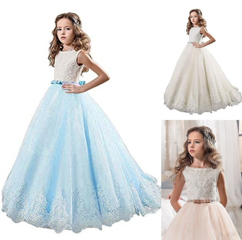 Gown Train Ball Jewel Sweep/Brush Tulle Lace Sleeveless Flower Girl Dresses