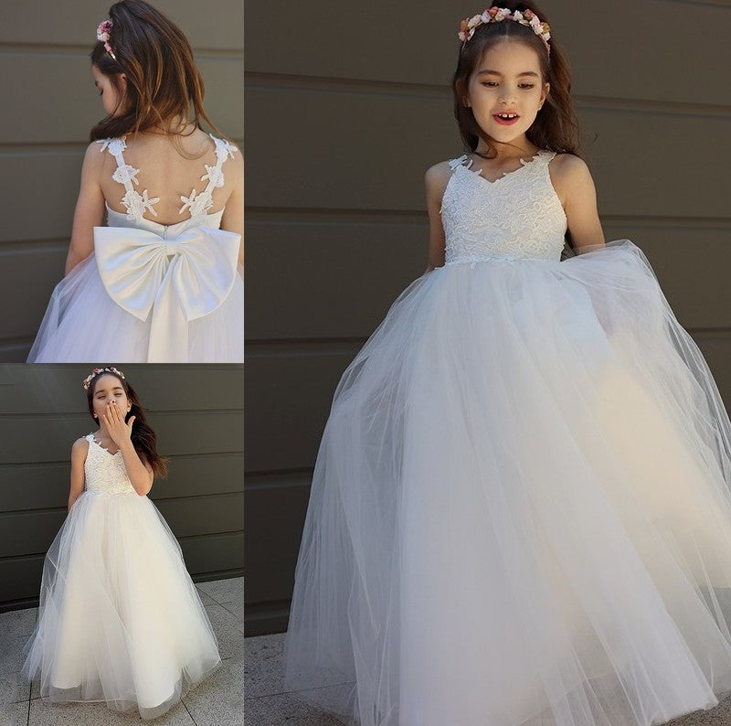 Bowknot A-Line/Princess Floor-Length Tulle Sleeveless Sweetheart Flower Girl Dresses