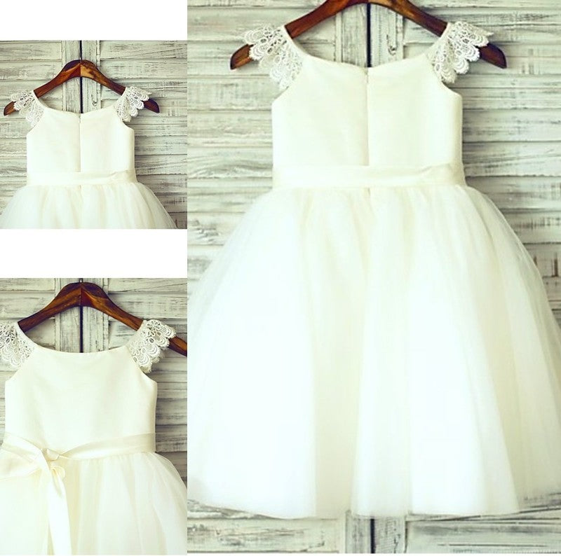 A-line/Princess Sash/Ribbon/Belt Scoop Tulle Knee-Length Sleeveless Flower Girl Dresses