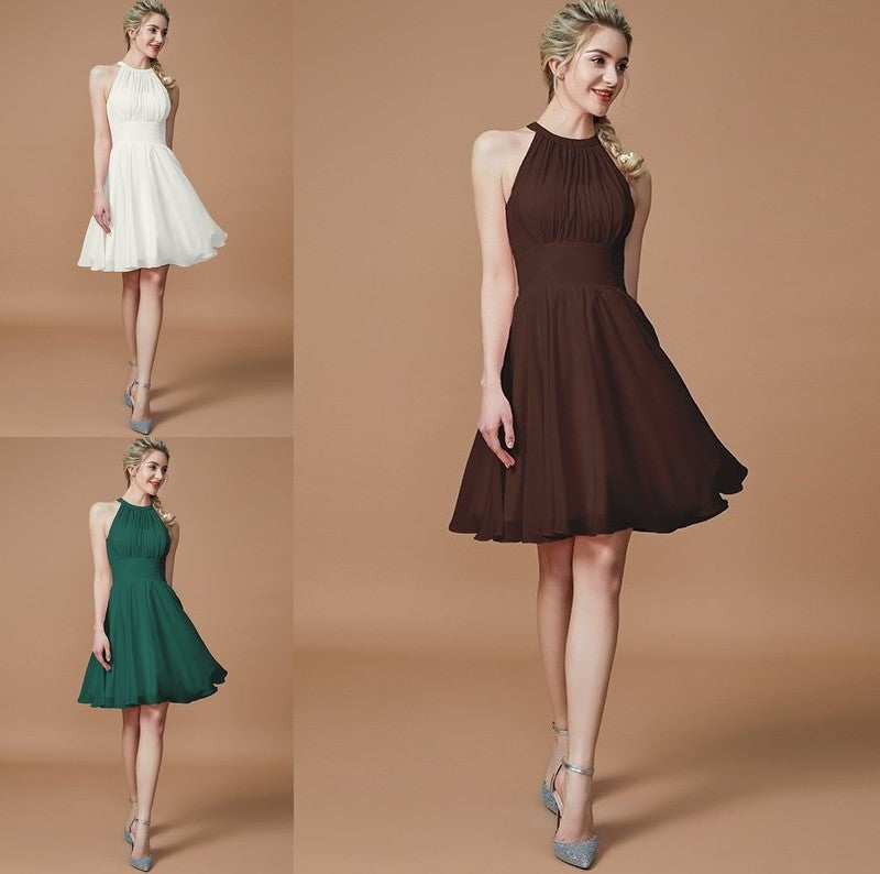 A-Line/Princess Knee-Length Chiffon Sleeveless Scoop Bridesmaid Dresses