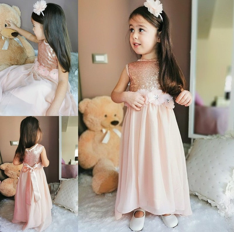 Scoop A-Line/Princess Sequin Sleeveless Chiffon Floor-Length Flower Girl Dresses