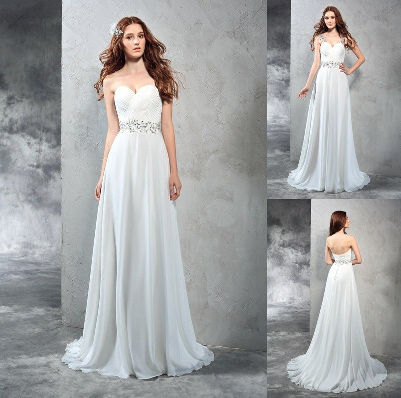 Sleeveless A-Line/Princess Long Sweetheart Pleats Chiffon Wedding Dresses