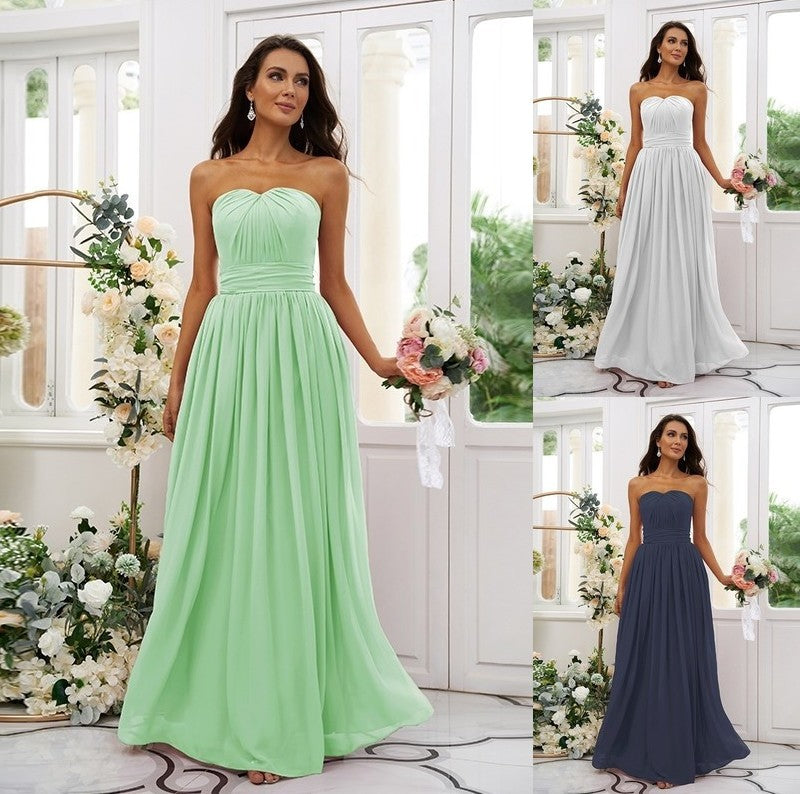 Strapless Chiffon Sleeveless A-Line/Princess Ruffles Floor-Length Bridesmaid Dresses