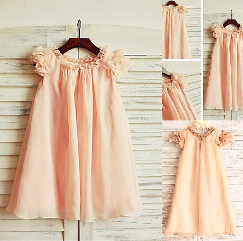 Chiffon Scoop Short Sleeves Tea-Length A-line/Princess Flower Girl Dresses