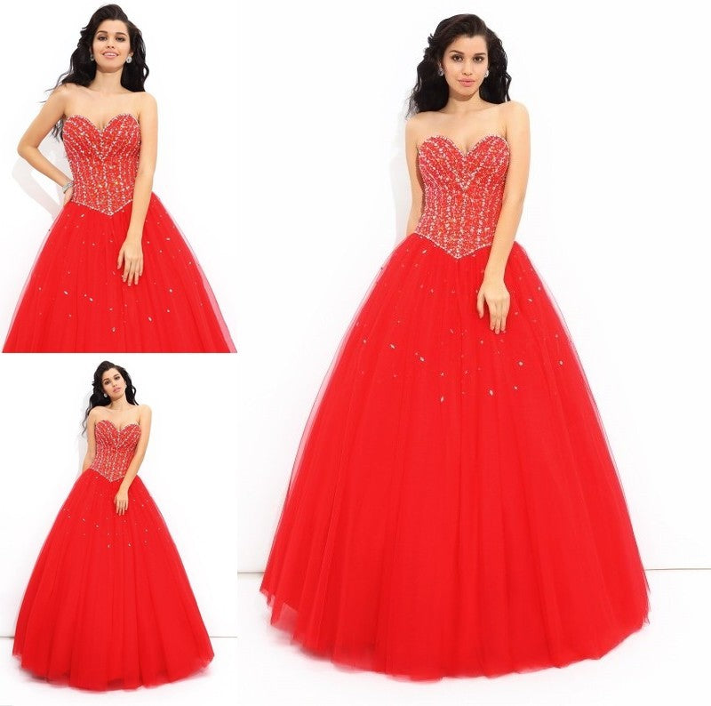 Sleeveless Beading Ball Long Sweetheart Gown Net Quinceanera Dresses