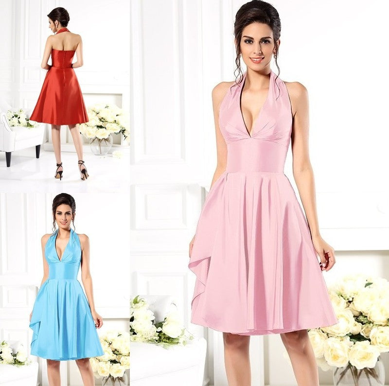 A-Line/Princess Short Halter Sleeveless Taffeta Bridesmaid Dresses