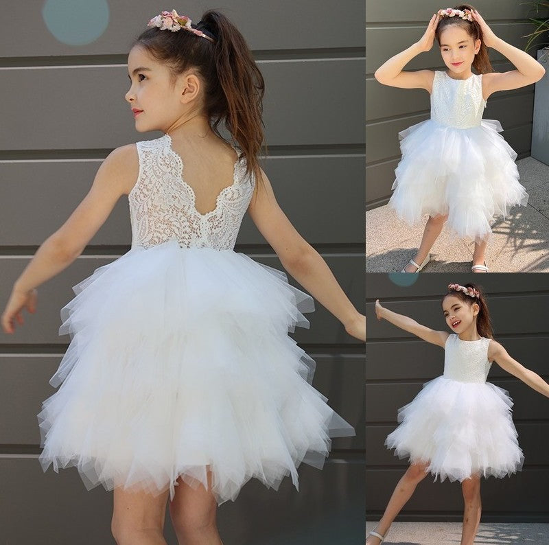 Lace A-Line/Princess Scoop Sleeveless Short/Mini Tulle Flower Girl Dresses