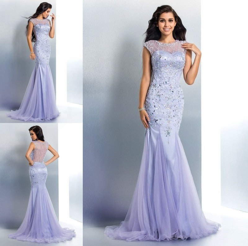 Trumpet/Mermaid Beading Neck Sleeveless Sheer Long Satin Dresses