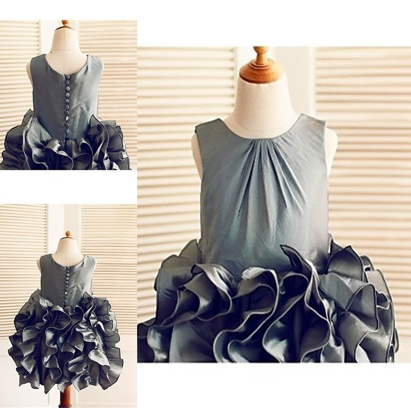 Ball Ruffles Straps Gown Tulle Sleeveless Tea-Length Flower Girl Dresses