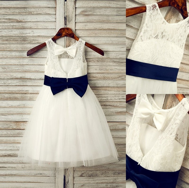 Scoop Bowknot Sleeveless A-Line/Princess Tulle Tea-Length Flower Girl Dresses