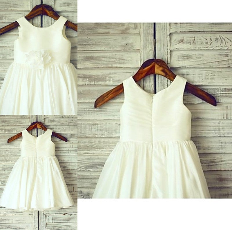 Chiffon Flower Scoop A-line/Princess Sleeveless Hand-made Tea-Length Flower Girl Dresses