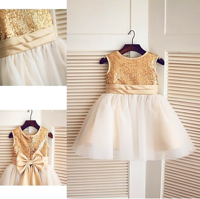 Sequin Knee-Length Tulle A-line/Princess Sleeveless Scoop Flower Girl Dresses