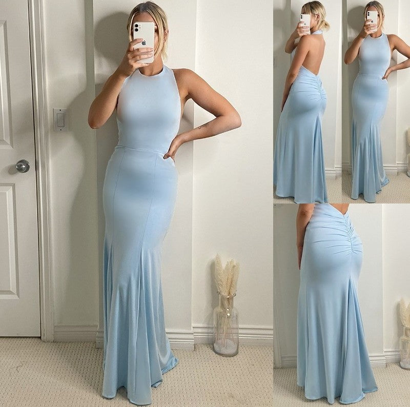 Trumpet/Mermaid Halter Sleeveless Floor-Length Spandex Dresses