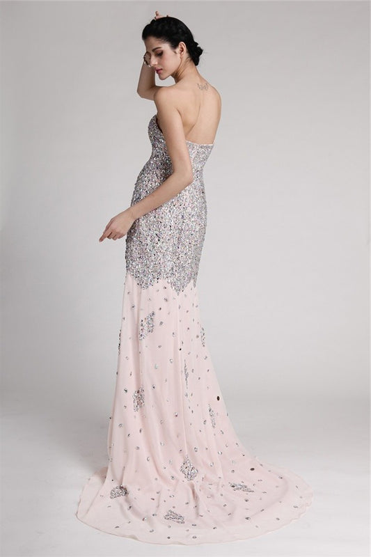 Beading Sleeveless Trumpet/Mermaid Sweetheart Rhinestone Long Chiffon Dresses