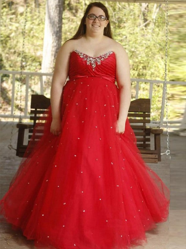 Floor-Length Beading Ball Organza Sweetheart Gown Sleeveless Plus Size Dresses