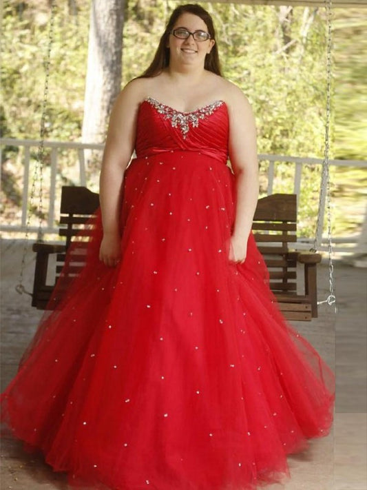 Floor-Length Beading Ball Organza Sweetheart Gown Sleeveless Plus Size Dresses