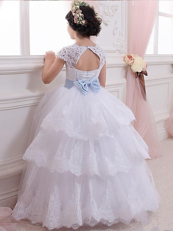 Floor-Length Ball Sleeveless Sash/Ribbon/Belt Scoop Gown Tulle Flower Girl Dresses