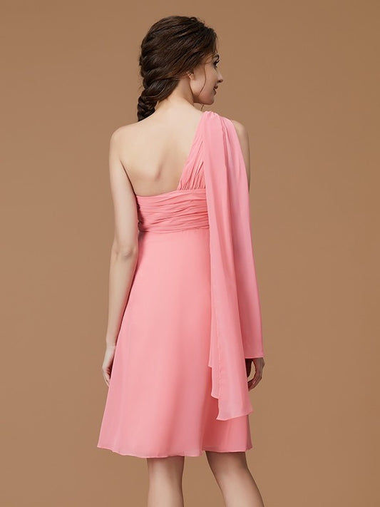 Short/Mini One-Shoulder Sleeveless Ruched A-Line/Princess Chiffon Bridesmaid Dresses