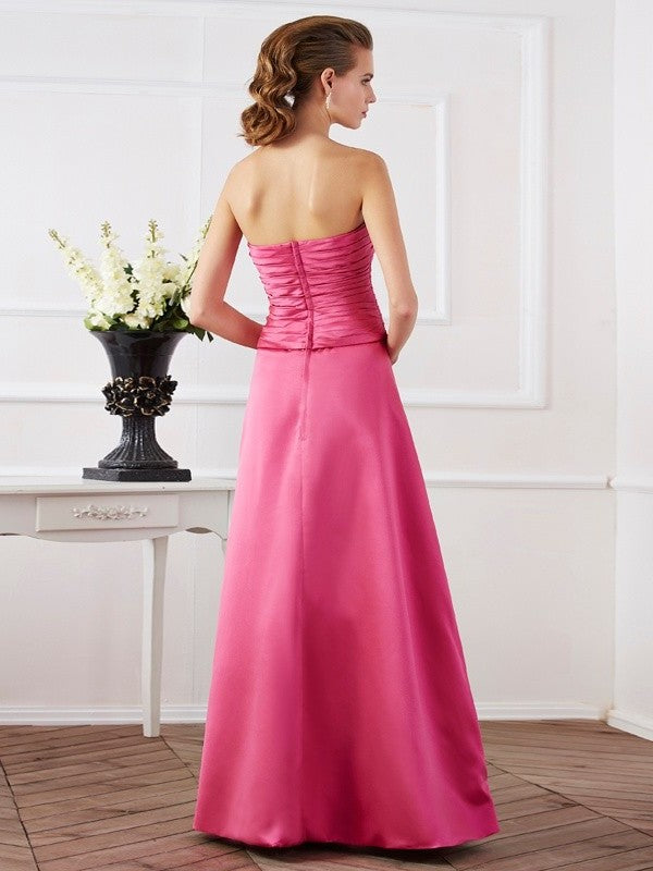 Pleats Sheath/Column Sleeveless Strapless Long Satin Dresses